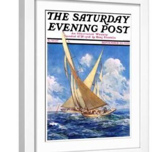 "America's Cup Race," Saturday Evening Post Cover, September 20, 1930 - White Framed Art Print Wall Art, 12x16