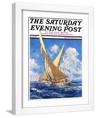 "America's Cup Race," Saturday Evening Post Cover, September 20, 1930 - White Framed Art Print Wall Art, 12x16