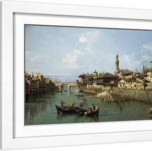 Arno River and Ponte Vecchio in Florence, 1742 - White Framed Art Print Wall Art, 18x12