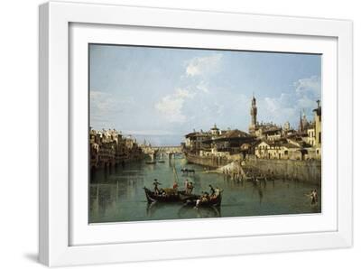 Arno River and Ponte Vecchio in Florence, 1742 - White Framed Art Print Wall Art, 18x12