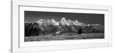 Barn on Plain before Mountains, Grand Teton National Park, Wyoming, USA - White Framed Art Print Wall Art, 24x8