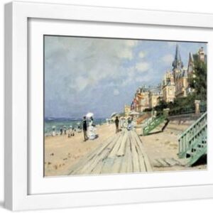 Beach at Trouville - White Framed Art Print Wall Art, 16x12