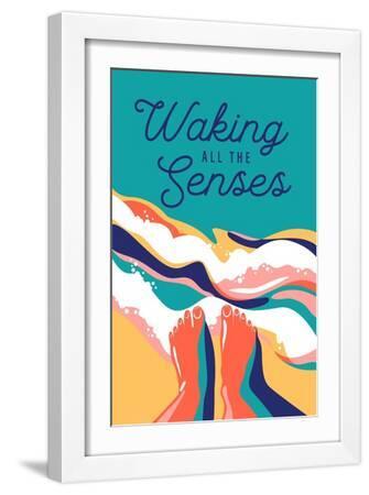 Beach Bliss Collection - Feet in Water, Waking All The Senses - White Framed Art Print Wall Art, 12x18
