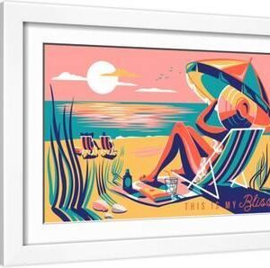 Beach Bliss Collection - Woman at the Beach, This Is My Bliss - White Framed Art Print Wall Art, 18x12