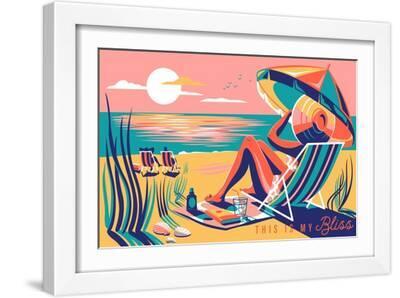 Beach Bliss Collection - Woman at the Beach, This Is My Bliss - White Framed Art Print Wall Art, 18x12