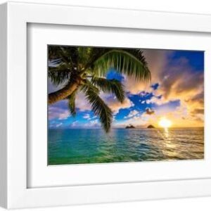 Beautiful Lanikai, Kailua Sunrise in Hawaii - White Framed Art Print Wall Art, 12x8