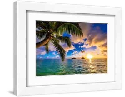 Beautiful Lanikai, Kailua Sunrise in Hawaii - White Framed Art Print Wall Art, 12x8