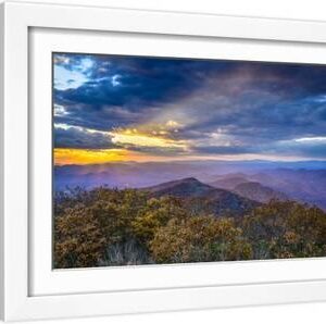 Blue Ridge Mountains in North Georgia, USA in the Autumn Season at Sunset. - White Framed Art Print Wall Art, 18x12