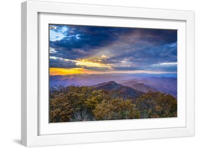 Blue Ridge Mountains in North Georgia, USA in the Autumn Season at Sunset. - White Framed Art Print Wall Art, 18x12