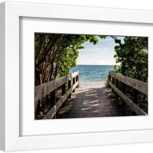 Boardwalk on the Beach - White Framed Art Print Wall Art, 12x8
