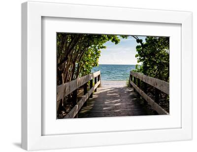 Boardwalk on the Beach - White Framed Art Print Wall Art, 12x8