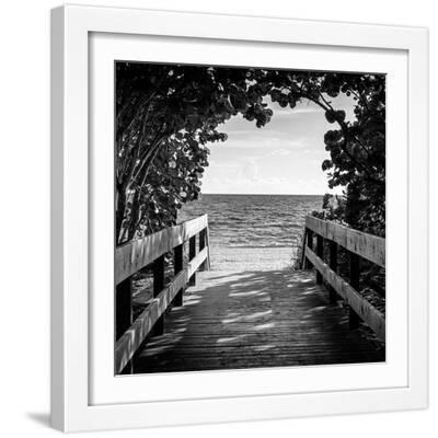 Boardwalk on the Beach - White Framed Art Print Wall Art, 16x16
