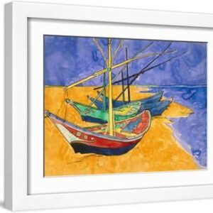 Boats on the Beach of Les-Saintes-Maries, 1888 - White Framed Art Print Wall Art, 16x12