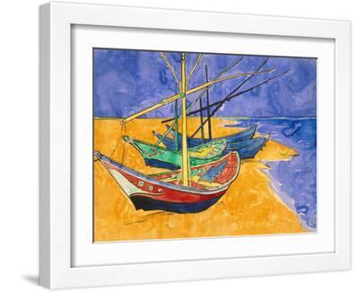 Boats on the Beach of Les-Saintes-Maries, 1888 - White Framed Art Print Wall Art, 16x12