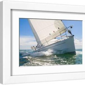 Close up of Sailing Boat, Sail Boat or Yacht at Sea - White Framed Art Print Wall Art, 12x8