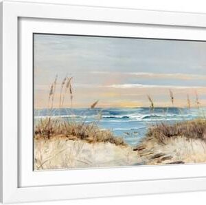 Coastal Boardwalk - White Framed Art Print Wall Art, 18x12