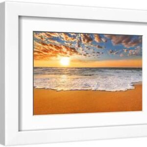 Colorful Ocean Beach Sunrise. - White Framed Art Print Wall Art, 12x8