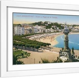 Concha Beach, San Sebastian, Spain - White Framed Art Print Wall Art, 18x12