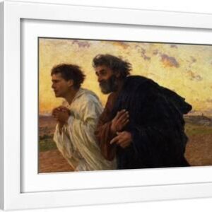 Disciples Peter and John Rushing to the Sepulcher, the Morning of the Resurrection - White Framed Art Print Wall Art, 16x12
