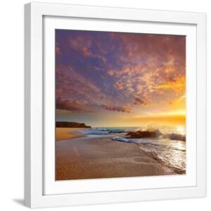 El Cotillo Castillo Beach in Fuerteventura at Canary Islands of Spain - White Framed Art Print Wall Art, 16x16