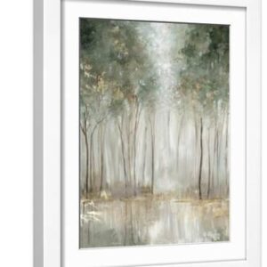 Green & Gold Forest - White Framed Art Print Wall Art, 12x16