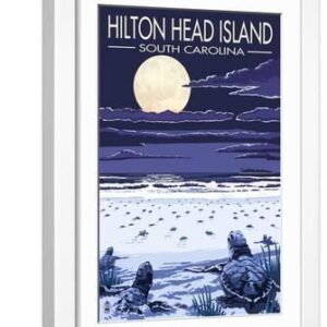 Hilton Head, South Carolina - Baby Turtles Hatching - White Framed Art Print Wall Art, 12x18
