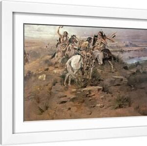 Indians Discovering Lewis and Clark, 1896 - White Framed Art Print Wall Art, 18x12