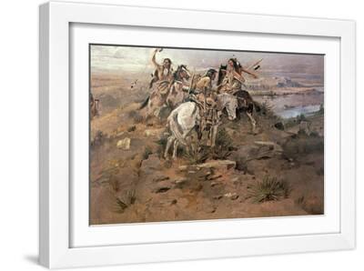 Indians Discovering Lewis and Clark, 1896 - White Framed Art Print Wall Art, 18x12