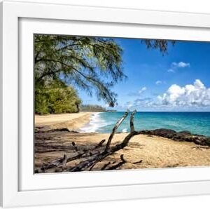 Lumahai Beach - White Framed Art Print Wall Art, 18x12