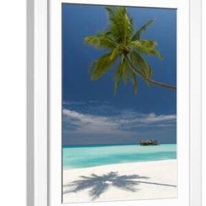 Luxury Over-Water Bungalow at Gili Lankanfushi Resort Maldives and Beach with Palm Trees - White Framed Art Print Wall Art, 12x18