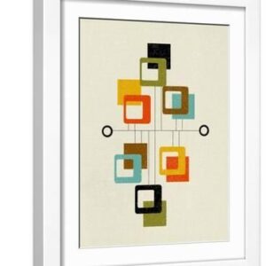 Mid Century Floating Square Shapes - White Framed Art Print Wall Art, 12x16