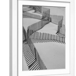 New York, Long Island, the Hamptons, Westhampton Beach, Beach Erosion Fence, USA - White Framed Art Print Wall Art, 12x16