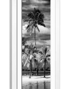 Paradisiacal Beach overlooking Downtown Miami - Florida - White Framed Art Print Wall Art, 8x24