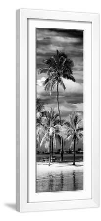 Paradisiacal Beach overlooking Downtown Miami - Florida - White Framed Art Print Wall Art, 8x24