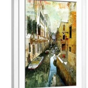 Pictorial Venetian Streets - Artwork In Painting Style - White Framed Art Print Wall Art, 16x24