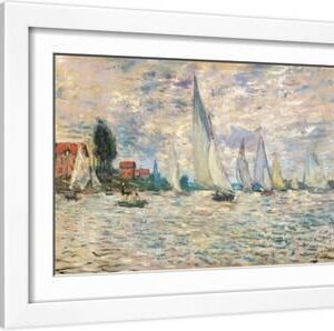 Regattas at Argenteuil - White Framed Art Print Wall Art, 18x12