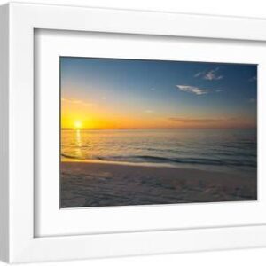 Sea sand sky concept, sunset colors clouds, horizon, horizontal background banner. Inspirational na - White Framed Art Print Wall Art, 12x8