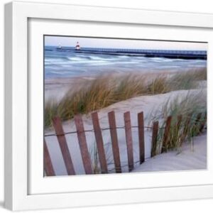 St. Joseph Lighthouse on Lake Michigan, Berrien County, Michigan, USA - White Framed Art Print Wall Art, 16x12