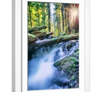 Sun and Panther Creek Flowing Through Forest, Columbia River Gorge, Washington - White Framed Art Print Wall Art, 12x18