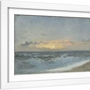Sunset over the Sea, 1900 (Oil on Board) - White Framed Art Print Wall Art, 18x12