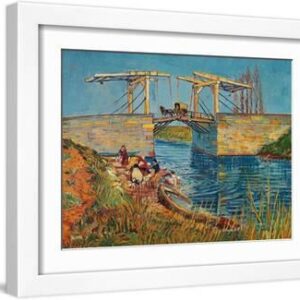 The Drawbridge at Arles with a Group of Washerwomen, c.1888 - White Framed Art Print Wall Art, 16x12