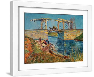 The Drawbridge at Arles with a Group of Washerwomen, c.1888 - White Framed Art Print Wall Art, 16x12