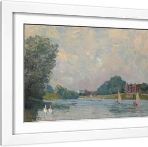 The Thames at Hampton Court, 1874 (Oil on Canvas) - White Framed Art Print Wall Art, 18x12