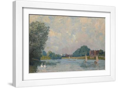 The Thames at Hampton Court, 1874 (Oil on Canvas) - White Framed Art Print Wall Art, 18x12