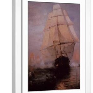 USS Constitution Escaping the British - White Framed Art Print Wall Art, 12x18