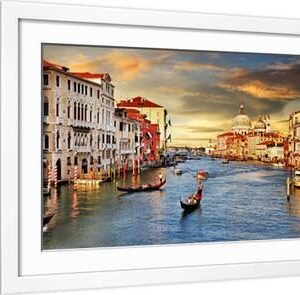 Venetian Sunset - White Framed Art Print Wall Art, 24x16