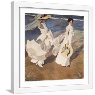 Walk on the Beach - White Framed Art Print Wall Art, 16x16