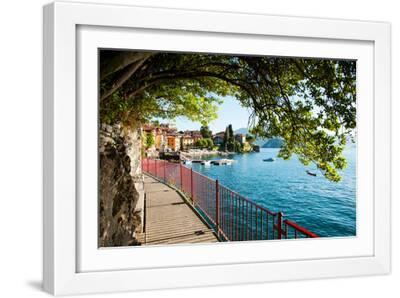 Walkway Along the Shore of a Lake, Varenna, Lake Como, Lombardy, Italy - White Framed Art Print Wall Art, 18x12