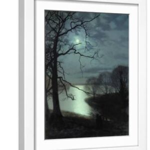 Watching a Moonlit Lake - White Framed Art Print Wall Art, 12x16