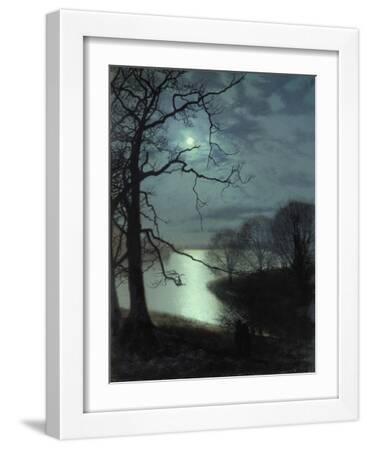 Watching a Moonlit Lake - White Framed Art Print Wall Art, 12x16